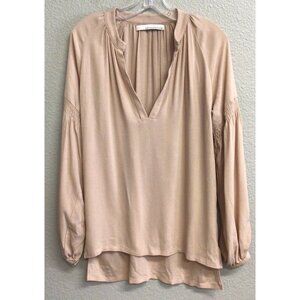 Stillwater Popover Blouse Womens Size Small Long Sleeve Beige Made In USA